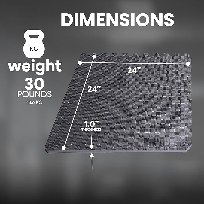 BalanceFrom Puzzle Exercise Mat 1" Thick, EVA Interlocking Foam Floor Tiles for Home Gym, Mat for Home Workout Equipment, Floor Padding for Kids, Gray, 24 in x 24 in x 1 in, 24 Sq Ft - 6 Tiles