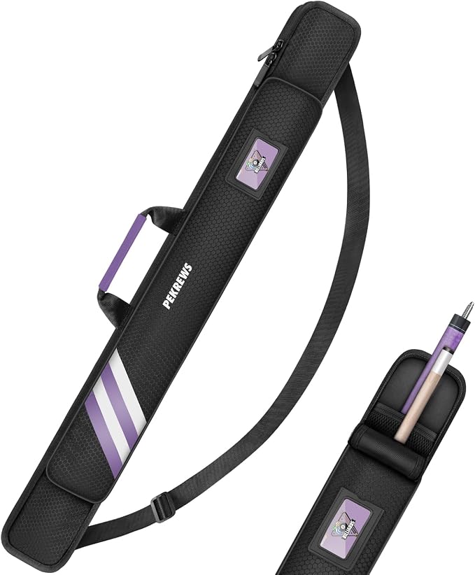 PEKREWS 1x1 Soft Cue Bag Purple & 4x4 Hard Pool Cue Case Carbon Black Set
