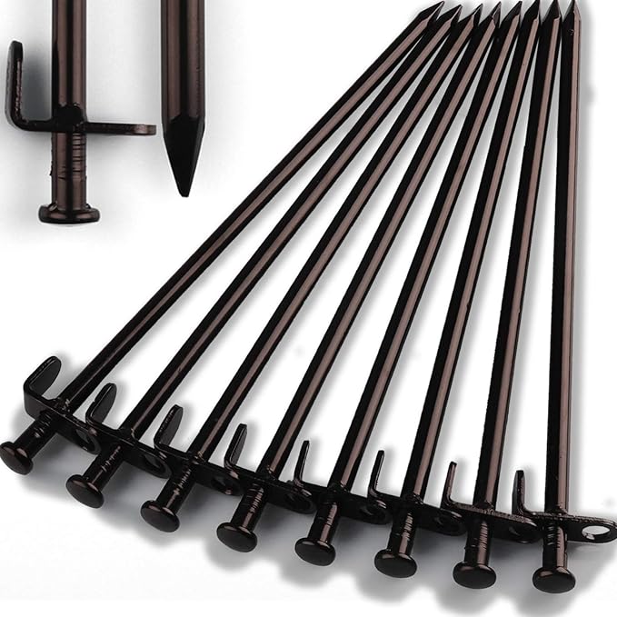 Heavy Duty Steel Tent Stakes - Tarp Pegs Camping Stakes for Outdoor Camping Canopy and tarp, 12 inch 8/10/12PC Pack