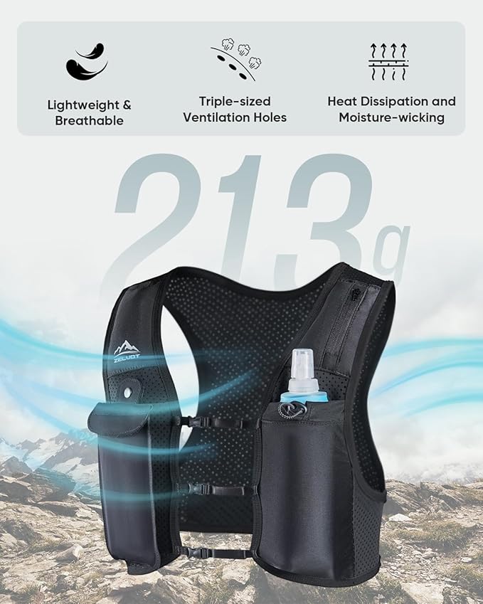 Zelvot Running Vest for Women Men, Adjustable Running Phone Holder Vest, USA Original Patent, Running Hydration Vest with 500ml Soft Flask, Reflective Running Backpack for Hiking Cycling