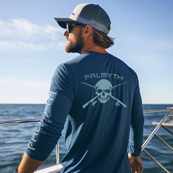 Palmyth Fishing Shirts for Men Long Sleeve UPF 50+ T Shirt Sun Protection | Quick Dry, Sun Protection, Myth-Cool Fabric, Fish Print, Moisture Wicking, Stretchy, Breathable, Fishing,Boating,Outdoor Wear
