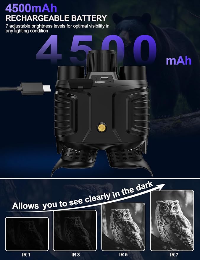 Night Vision Goggles, Head-Mounted Rechargeable Binoculars, 3" Screen Digital Infrared Night Vision Binoculars with Head Strap &32GB Card for Hunting, Camping, Security