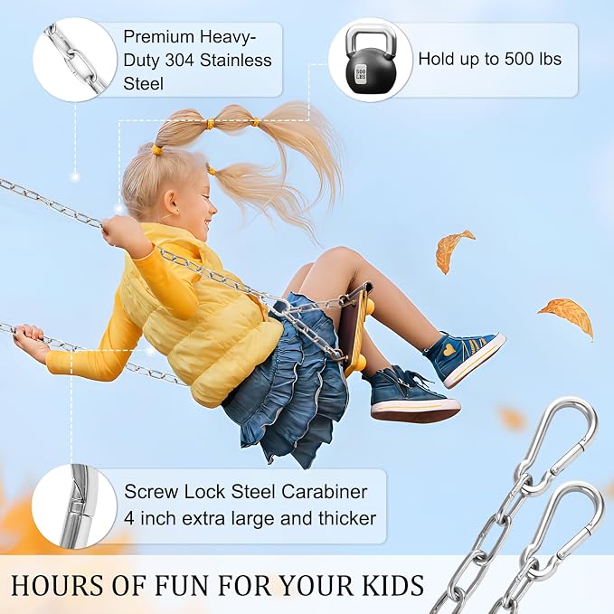 2 Pack 44in Hanging Chair Chain with 4 Carabiners, 500LB Capacity Hanging Kits Heavy Duty Hanging Chair Hardware for Hammock Swing Punching Bags Sandbag Indoor Outdoor Yoga Gym (44in, Silver)