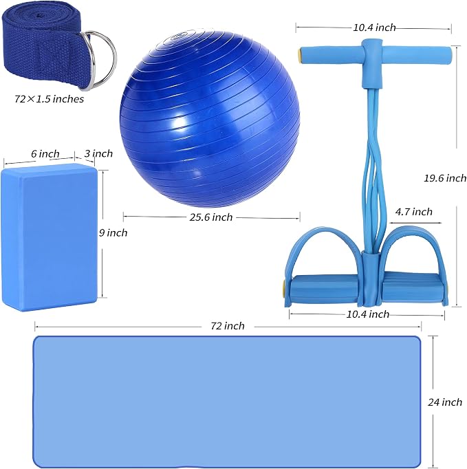 Yoga Mat Set for Beginners,Yoga Mat with Carrying Strap,Yoga Blocks 2 Pack with Yoga Strap,Yoga Ball,Ankle Puller,11-Piece Yoga Kits and Sets for Beginners,Yoga Starter Kit for Women Men