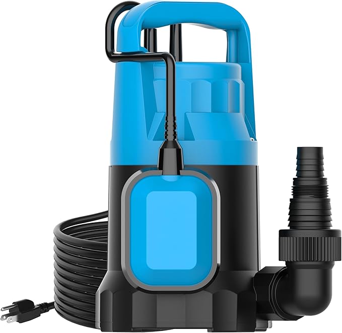 Automatic Water Pump, 2250GPH Sump Pump Submersible Basement Portable Electric Utility Water Pump Removal for Pool Draining Basement Hot Tubs Garden Pool Cover Pond, Blue