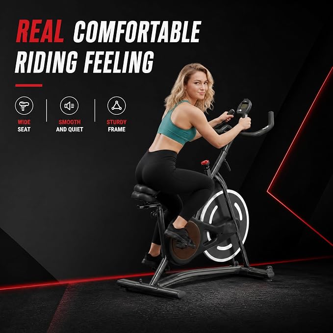 Exercise Bike, Stationary Bikes for Home, Compact Indoor Cycling Bike | with Tablet Mount, with Exclusive Heart Rate Sensor and APP Sync, with Continuously Variable Resistance