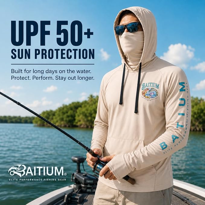 Fishing Shirts for Men,UPF50 Hooded Long Sleeve with Gaiter, Sun Protection Dry Fit Apparel, Face Mask, Fishing Clothes