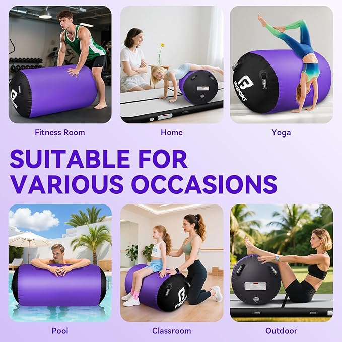 FBSPORT Air Roller Gymnastics Barrel, Inflatable Gymnastics Air Roller Inflatable Air Gymnastics Mat for Yoga Cheerleading Training Home Outdoor Indoor Use