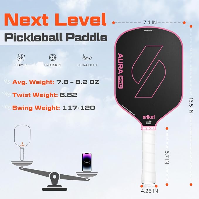 Pickleball Paddles, Raw T700 Carbon Fiber Pickleball Paddle, 16mm Power Polymer Core, Professional Rackets for Great Spin, Control & Precision Shots, USAPA Approved
