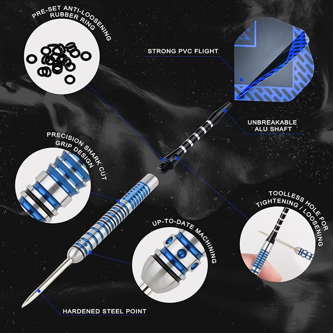 Formula Sports 90% Tungsten Steel Tip Darts Set - Professional Darts Metal Tip Set Available in 21g/22g/23g/24g, with Aluminum Shafts, Tungsten Barrels, Extra Flights, Sharpener
