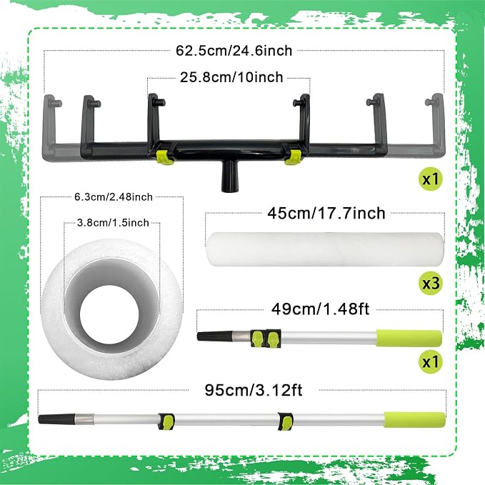 18 Inch Paint Roller Set, 9-18 inch Adjustable Roller Frame, 3pcs 18’’ Roller Covers and 1.48-3.12ft Extension Pole for Ceiling,Wall,Floor,Decks Painting