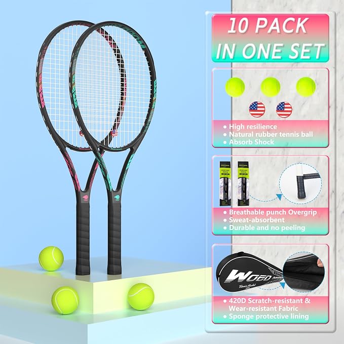 Pro Tennis Racket for Adults, 2 Player 27 inch Speed Tennis Racquet Acceptable for Beginner and Professional with 3 Tennis Balls, 2 Vibration Dampes, 2 Overgrips, Tennis Bag