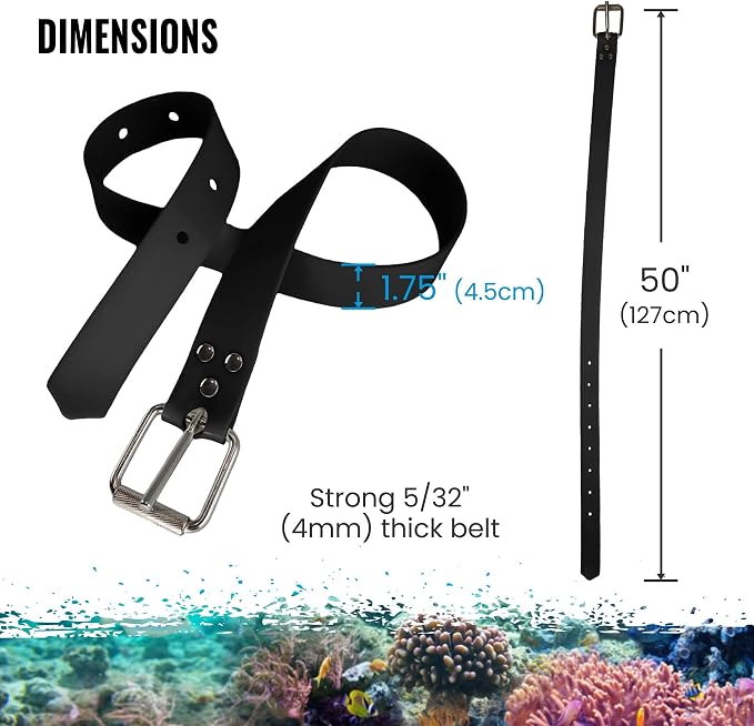 50" (1.27M) Black Silicone Dive Weight Belt with 316 Stainless Steel Roller Buckle