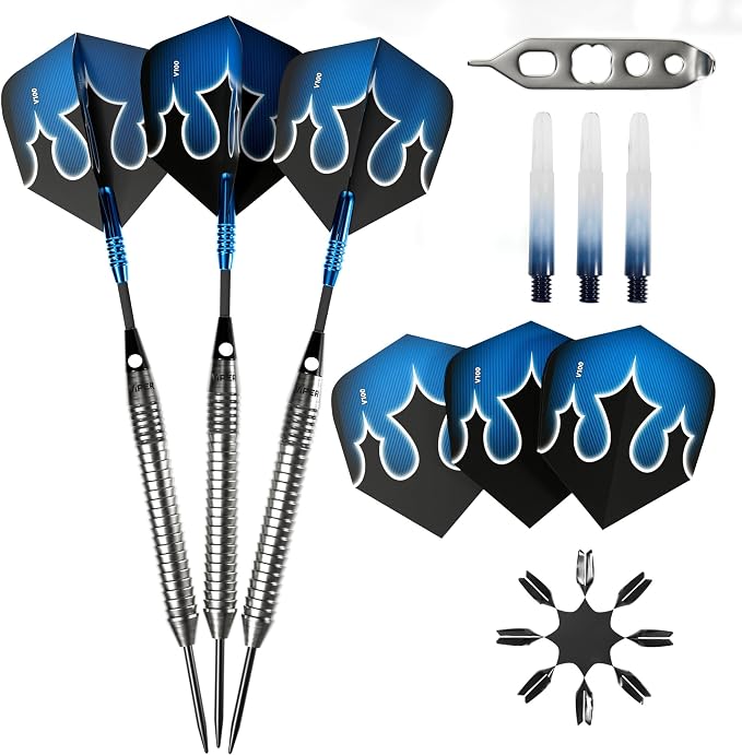 Viper Shot King Steel Tip Darts, 80% Tungsten Darts Metal Tip Dart Set for Bristle Dart Board, Carbon Fiber Shafts, Includes Nomad Case and Accessories