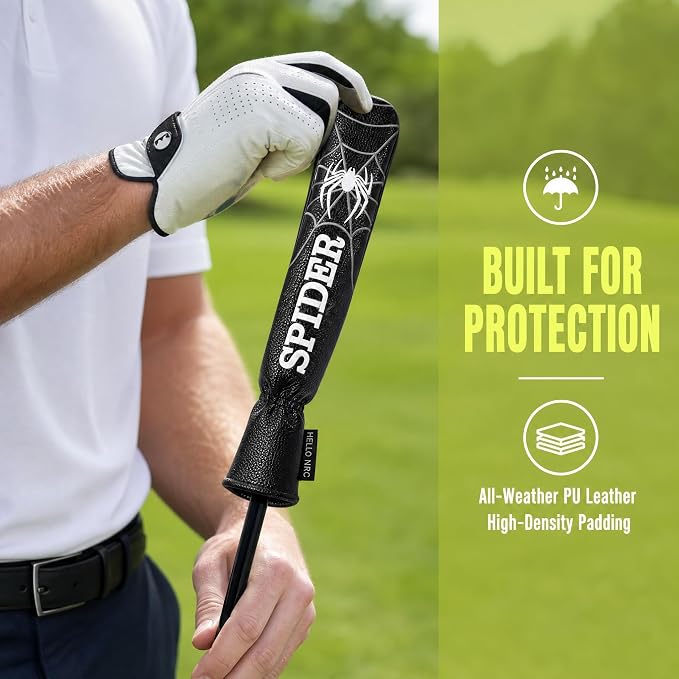 Vesperlux Spider Golf Headcovers Driver Wood Hybrid Iron | Waterproof Leather, Magnetic Putter Cover, Anti-Slip Fit, Full Protection, Durable, Fits Alignment Stick, Men's Golf Gift