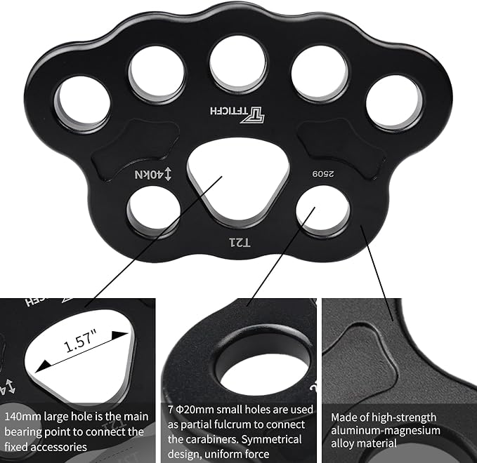 30kN/40kN Rigging Plate, Aluminum Anchor Multiplier Plate, Force Divider Plate Bear, Climbing Descender Connector Gear for Hammock Firefighting Arborist Rock Climbing Rescue Cave Yoga Rappel
