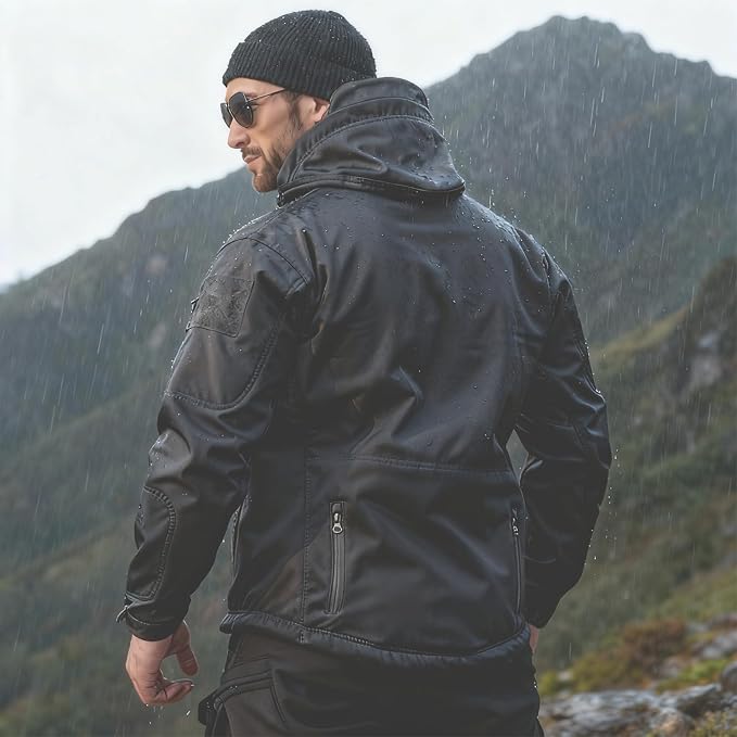 Men's Military Tactical Jacket Fleece Lined Hooded Mens Softshell Jacket Waterproof Windproof and Warm Winter Coat