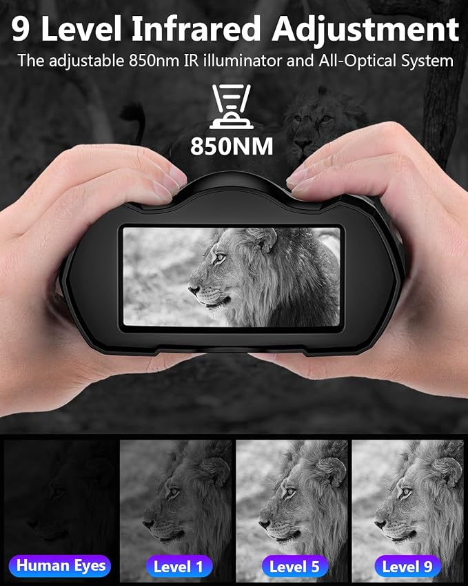WARMTUYO Night Vision Goggles, 9 Gear Night Vision Binoculars, 4K Binoculars with Camera, 4000mAh Battery Nightvision, 10X Digital Zoom, 3.5" HD Display and 32GB TF Card