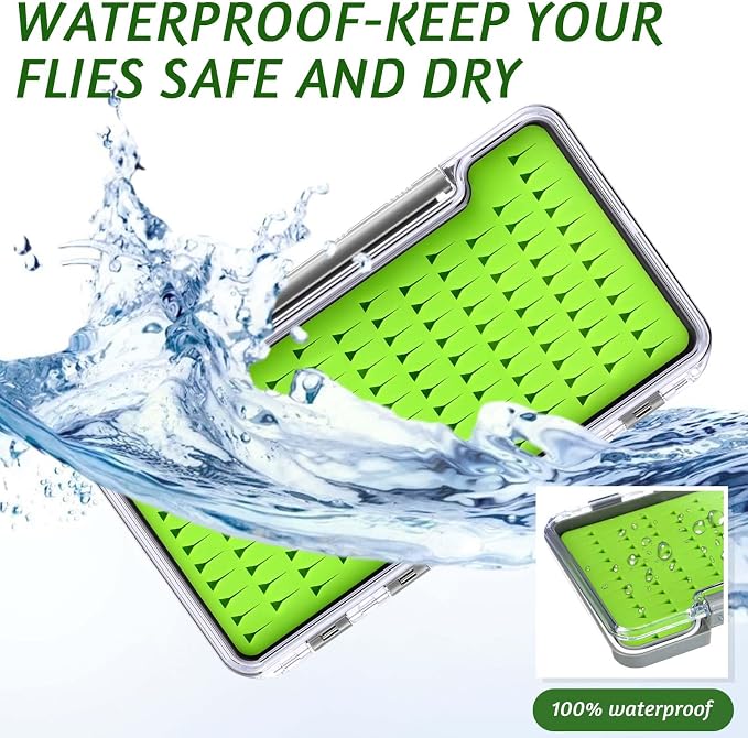 RoundFunny Fly Boxes for Fly Fishing Silicone Waterproof Fly Fishing Box Super Slim Fly Fishing Tackle Trays Box Best Pocket Storage Size 7.36"L x 0.63"W x 4.02"H Could Holds 134 flies(Waterproof)