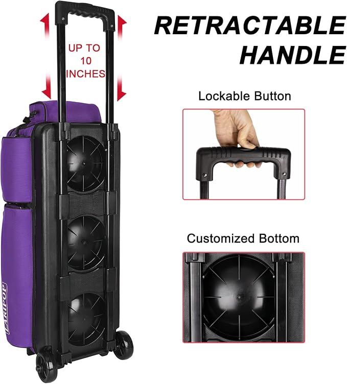 LARIPOP 3 Ball Bowling Bag with Wheels and Shoe Compartment, Rolling Bowling Bag for 3 Balls, Heavy Duty Bowling Roller Bag with Retractable Handle for Men Women