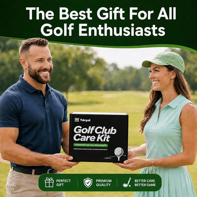 Pro Golf Club Care Kit – Cleaner, Polish, Brush, Groove Sharpener, Grip Cleaner, Magnetic Towel & Leather Bag – Restores Clubs, Removes Rust & Scratches, Renews Tackiness – Golf Gifts for Golfers