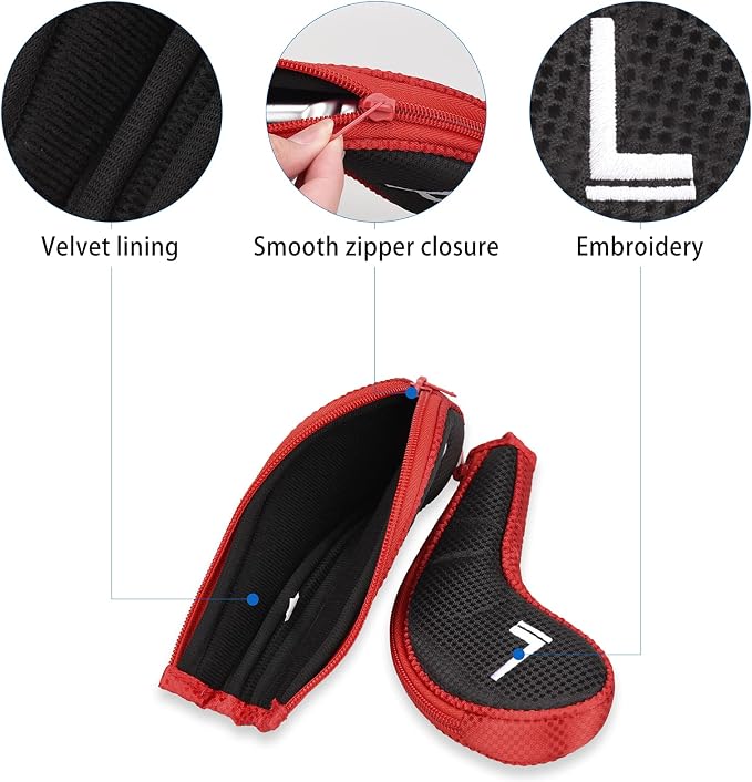 11pcs/Set Golf Club Sock Iron Head Covers Headcover with No. on Both Sides Suitable for Right and Left Handed Golfer Zipper Closure
