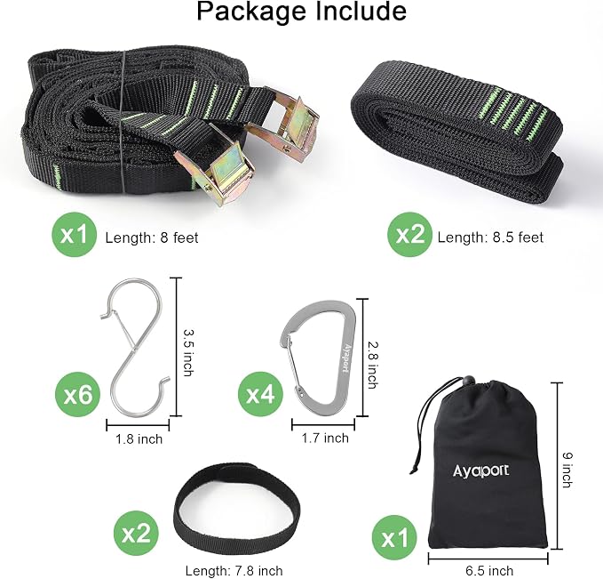 Ayaport Campsite Storage Strap Tent Camping Tree Hanging Organizer with 4 Carabiner Hooks 6 Stainless Steel S Hooks & 20 Separated Loops, Camping Set Travel & Outdoor Camping Gear