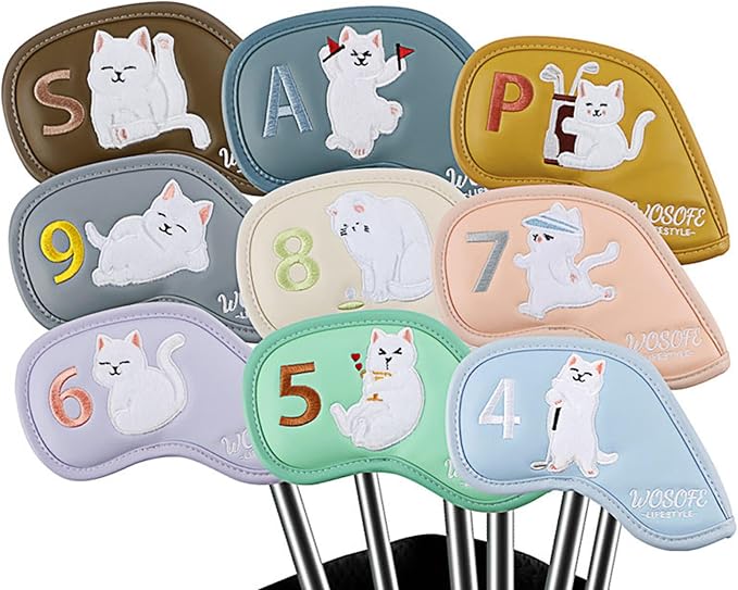 Generic 9 Pieces Golf Iron Covers Set Golf Club Head Covers Wear Resistant Protector Wrap Socks Gift Protector for Club Shaft