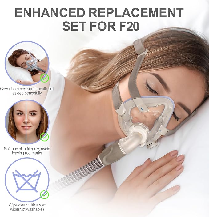 2 Packs Replacement F20 Fabric Mask Cushion (L) for AirFit F20 & Airtouch F20, Full Face Mask Wrapped by Breathable Fabric, F20 Cushion for CPAP Users, No Silicone Contact & Stuffiness (Purple,Large)