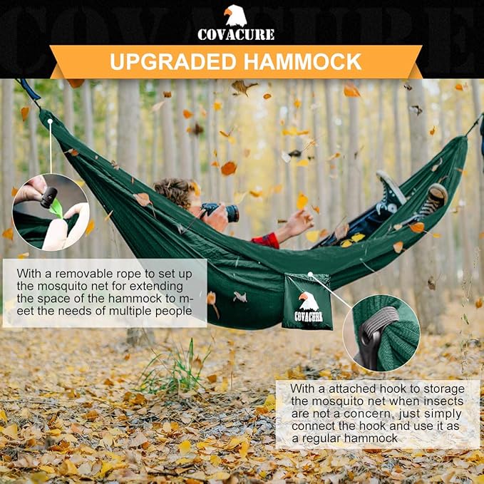 Camping Hammock - Lightweight Double Hammock, Hold Up to 772lbs, Portable Hammocks for Outdoor, Camping, Backpacking, Travel, Backyard, Beach(Dark Green)