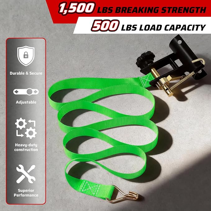Green Rack Straps with J-Hook (4PK),1.5" x7.5' Ladder Rack Ratchet Straps, 2" Round Tube Mount, Perfect Ladder Rack Tie-Downs for Trailer Cargo Control