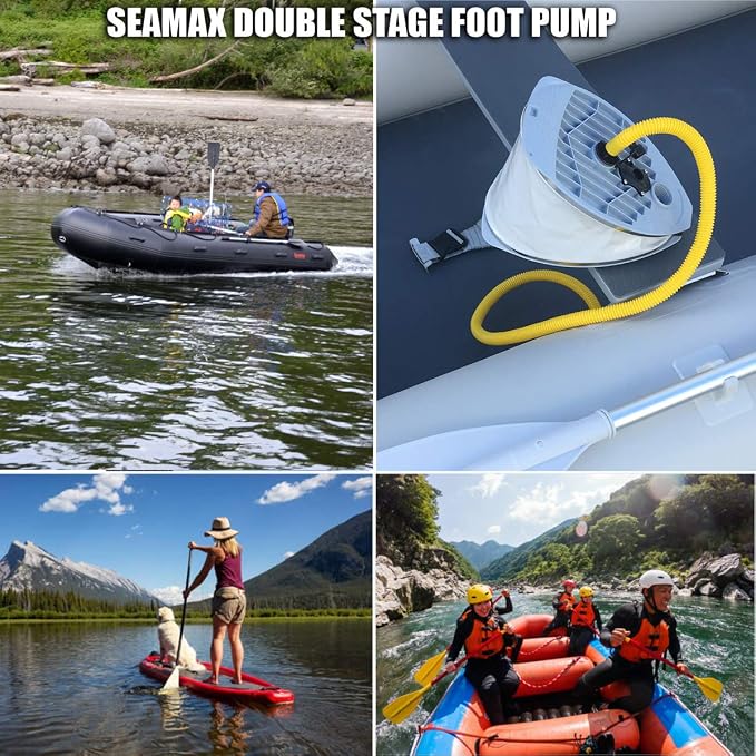 Seamax 9L Foot Pump with Double Chambers, High Volume and High Pressure, Max 15 PSI for Inflatable Boat and SUP