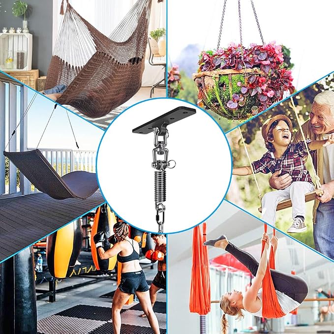 Dolibest Hammock Chair Hanging Kit, Heavy Duty Swing Hanger with Spring and 39" Chain, Indoor Outdoor Playground Hanging Hammock Punching Bags, 360+180° Rotation, Easy to Install, Black