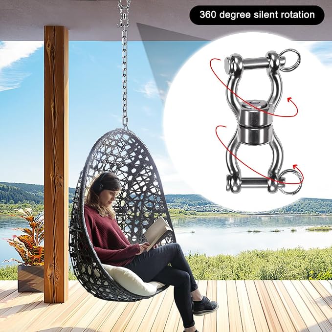 SELEWARE Silent Bearing Swing Swivel, 360° Rotational Device Hanging Accessory with Removeable Buckle for Tree Swing, Hammock Chair, Climbing Rope, Yoga, Kids Swing Swivel 1202LB Capacity