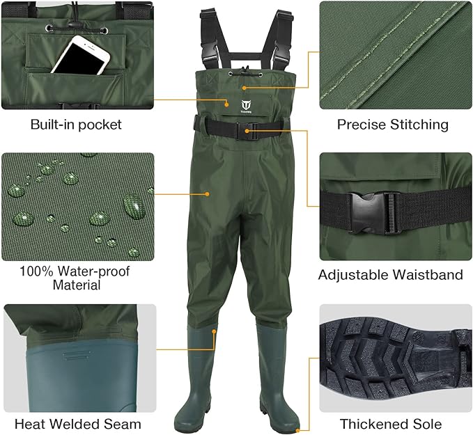 TIDEWE Chest Waders for Men Women, Waterproof Fishing Waders | Waterproof 420D 2-Ply Nylon/PVC, Lightweight Bootfoot Hunting Waders, Adjustable Suspenders, Boot Hanger
