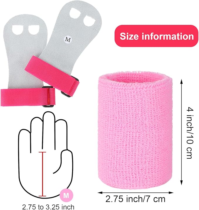 2 Gymnastics Grips Wristbands Sets for Kids Youth, Palm Protection and Wrist Support Sports Accessories for Workout Exercise (Pink, Black, White)