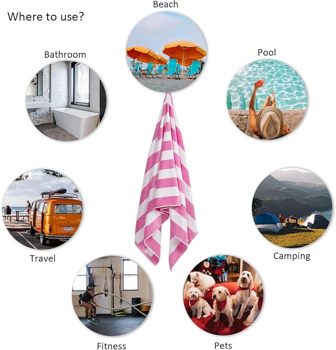 LULUHOME Large Oversized Beach Towel - Big Cotton 36 x 70 Inch Striped Pool Towel, Large Cabana Soft Swimming Towel for Adult Men Women,Pink