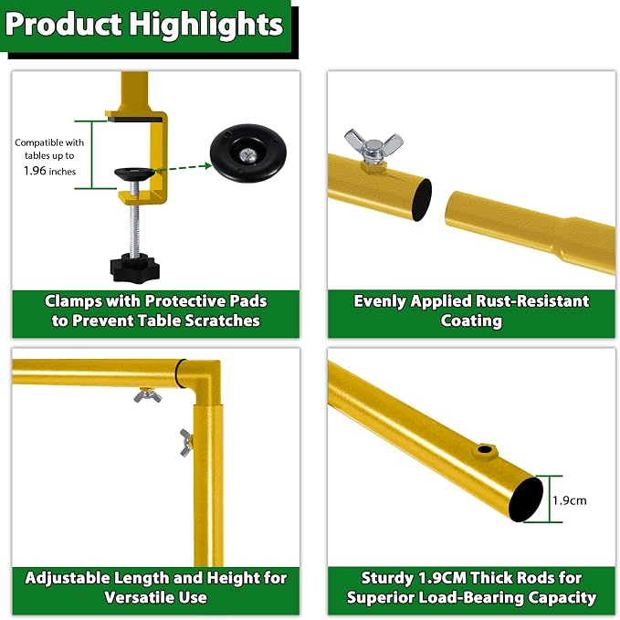 Over The Table Rod Stand with Clamps - Adjustable Table Arch Stand, Metal Table Rod for Wedding, Birthday, Halloween, and Christmas Decorations (29"-97" Length, 26"-42" Tall, Gold)