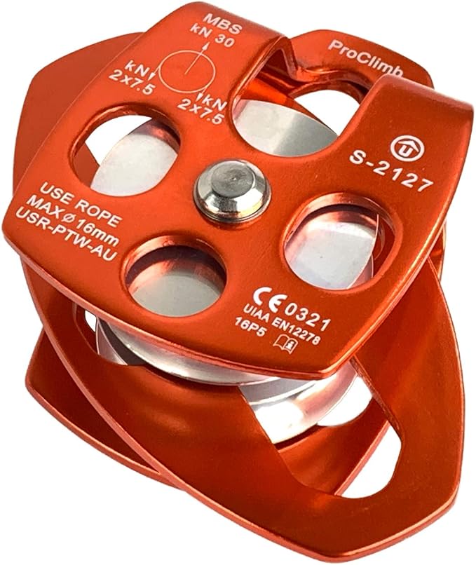 30kN Large Aluminum Rope Pulley - Single/Double Sheave, CE/UIAA Certified