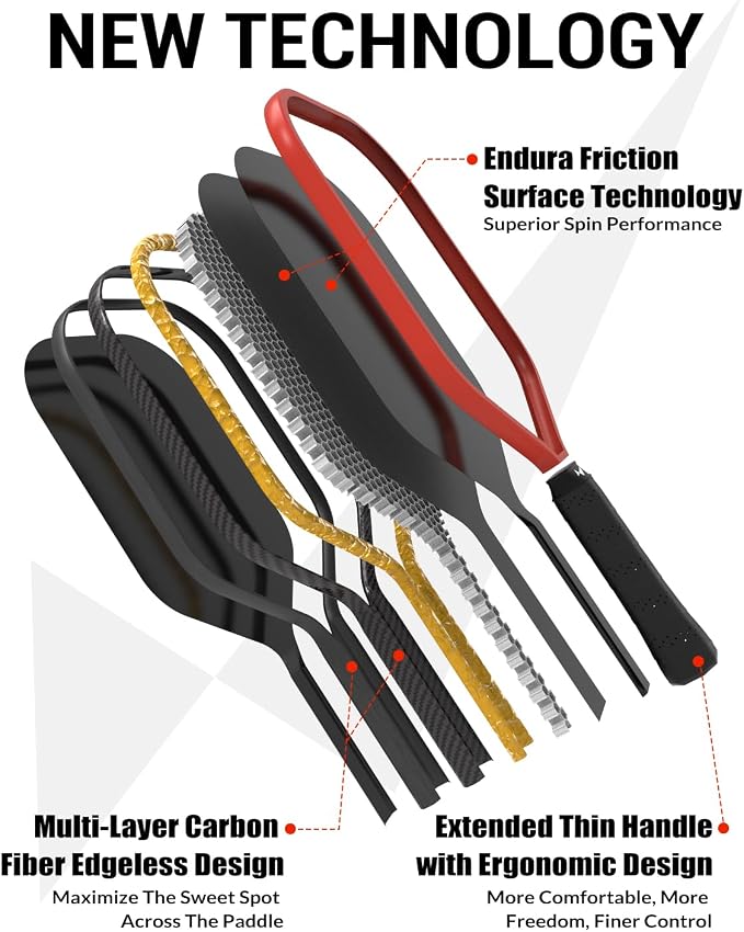 Warping Point Pickleball Paddle, Carbon Fiber Paddle with Endura Friction Surface, Polymer Honeycomb Core, Design for Ultimate Spin & Power, Large Sweet Spot & Contro, USAP Approved