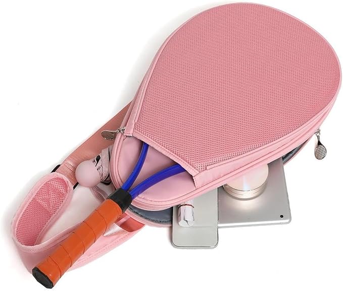 Tennis Racket Bag Waterproof Zipper Paddle Holder Crossbody Shoulder Bag for 1-2 Rackets, Lightweight Versatile Organizer
