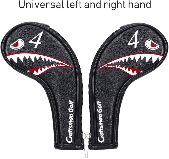 10pcs/Set Shark Golf Club Iron Head Covers Headcover with No. on Both Sides Suitable for Right and Left Handed Golfer Zipper Closure