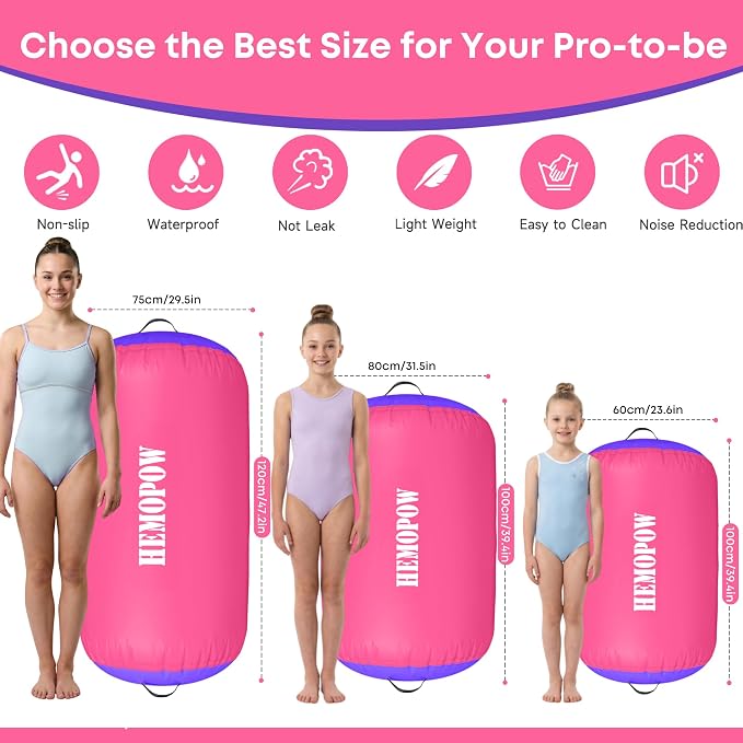 Inflatable Gymnastics Air Barrel Roller with Electric Pump, Heavy Duty PVC Tumbling Barrel Back Handspring Trainer, Air Tumble Track Mat for Home Gym, Cheerleading, Yoga Practice