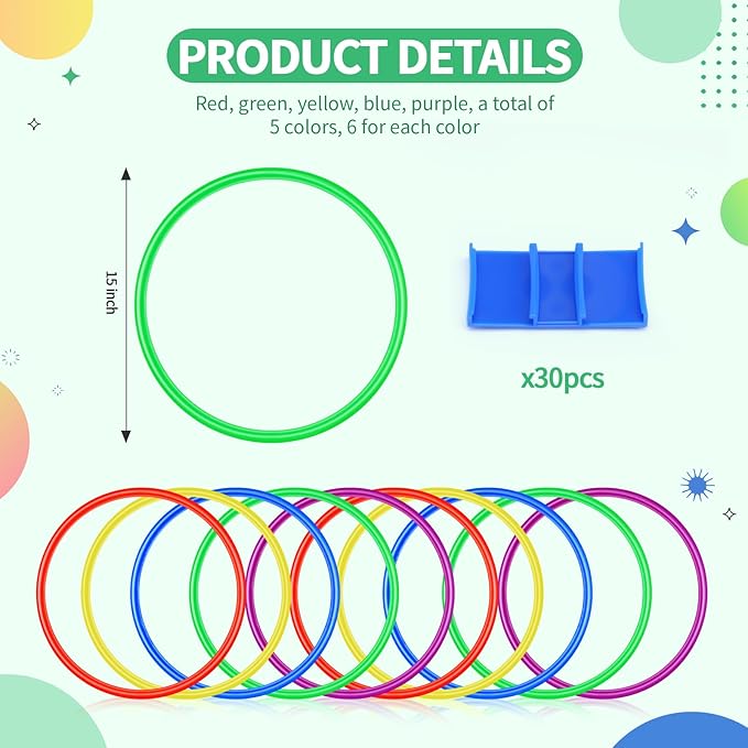 Silipull 30 Pcs Agility Rings Speed and Agility Training Rings 15" Exercise Speed Circle Jumping Hoops for Training Throwing Equipment (Yellow/Blue/red/Green/Purple)