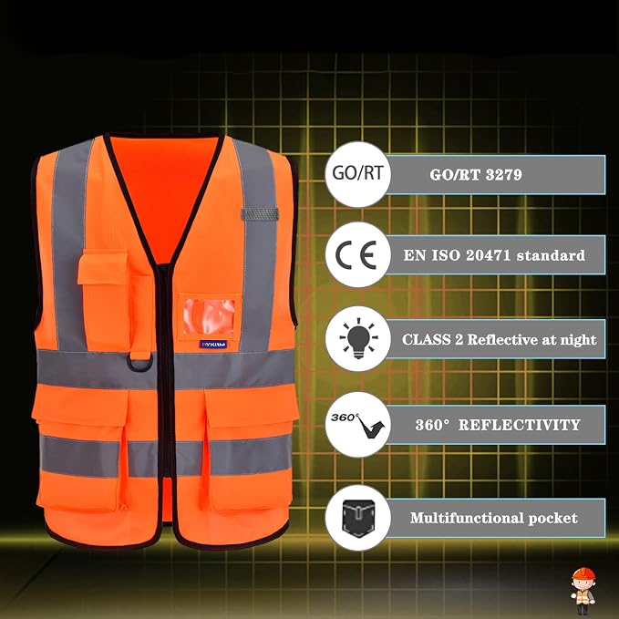 A-SAFETY Orange 4XL 5XL High Visibility Safety Vest Reflective BIG AND TALL