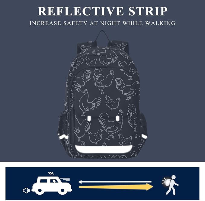 Fisyme Chicken Rooster School Backpack Laptop Backpack Bags Bookbag Travel Casual Computer Notebooks Daypack