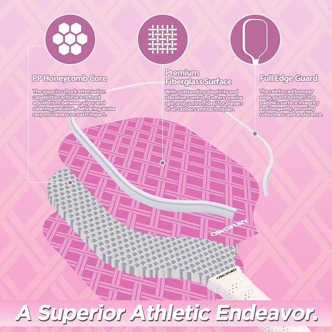 Fiberglass Pickleball Paddles Set of 2, Pickle Ball Racket Lightweight Honeycomb Core Control Paddle, with 4 Indoor Outdoor Balls and Bag for Men Women