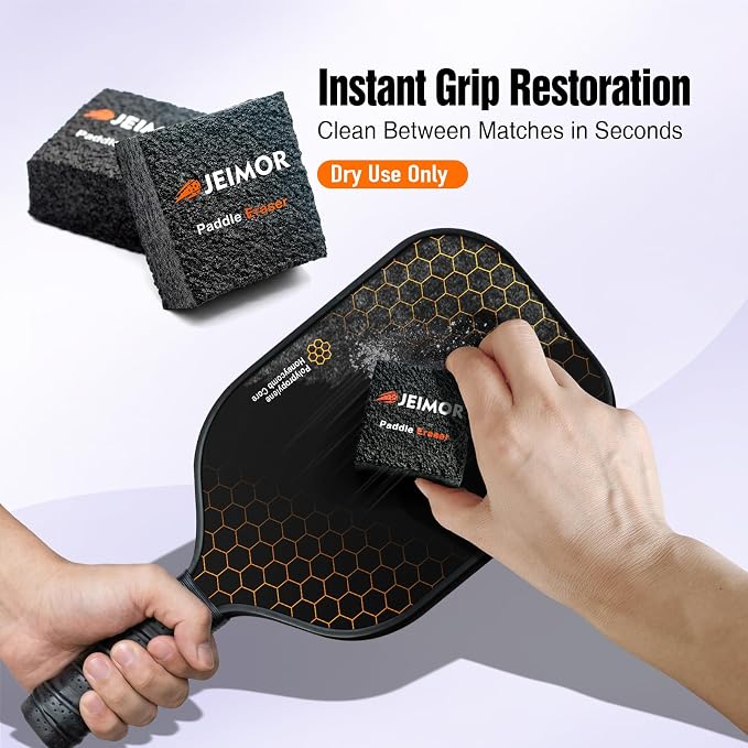 Pickleball Paddle Eraser – Paddle Cleaner for Carbon Fiber & Graphite Paddles, Removes Ball Residue & Dust, Restores Spin & Grip, Includes Clear Carry Case