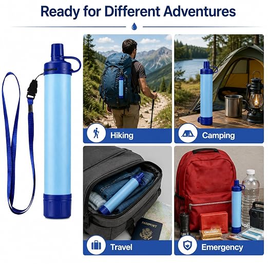 Emergency Water Filter Straw, Portable, Lightweight, for Hiking, Camping, Travel (3PCS)
