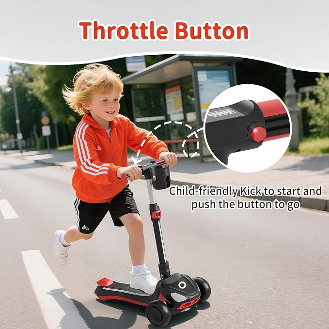 Electric Scooter for Kids with 3 LED Lighted Wheels, Adjustable Height & Lean-to-Steer, Anti-Slip Deck with Lights, Easy-Fold Mechanism, Balance Scooter for Kids,Toddlers